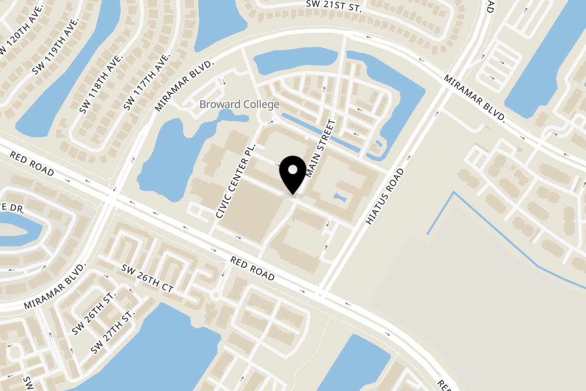 Map showing the location of Juici Patties Miramar on 11735 City Hall Promenade in Miramar