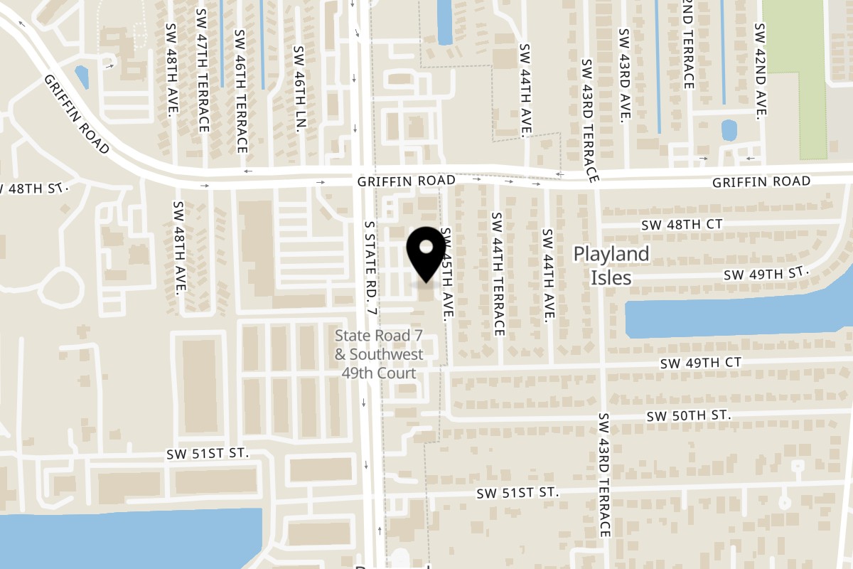 Map showing the location of Juici Patties Davie on 4860 S State Rd 7 Ste I in Davie
