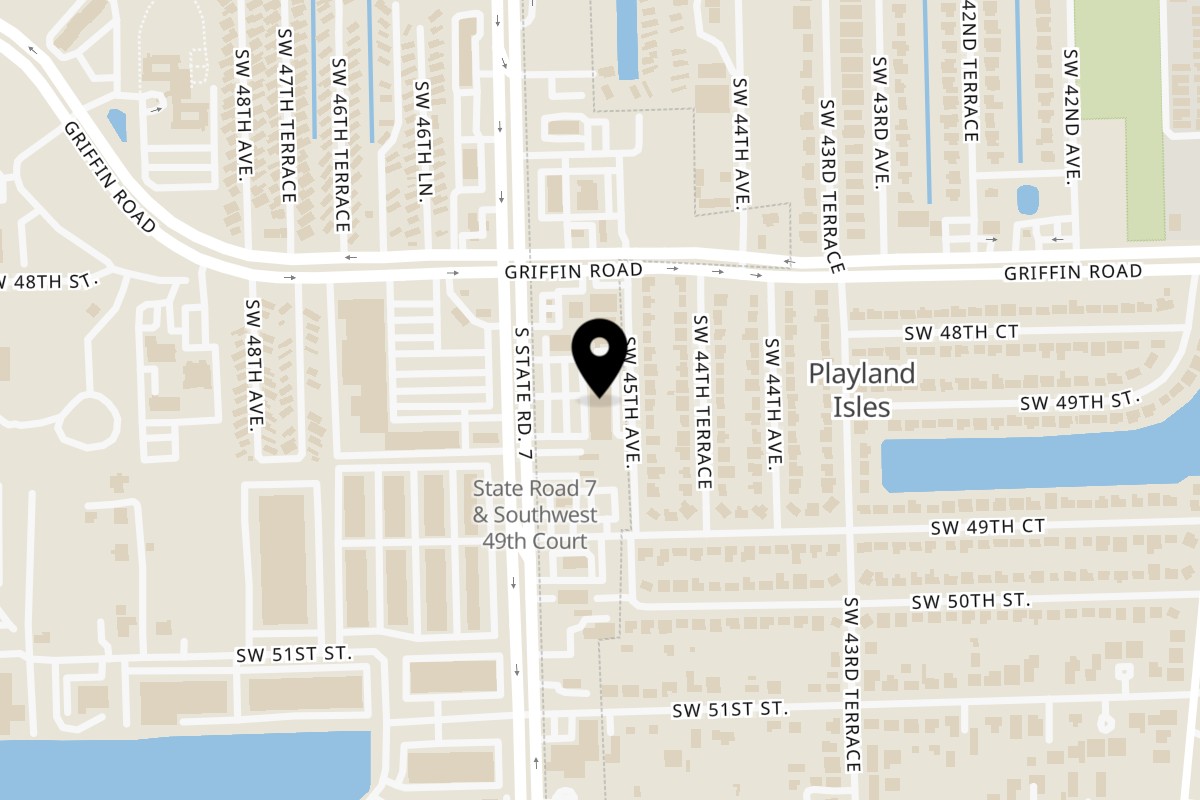 Map showing the location of Juici Patties Davie on 4860 FL-7 in Davie