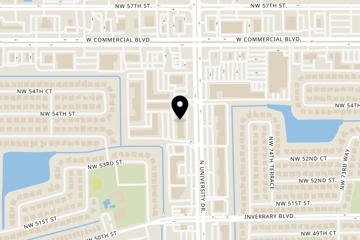 Map showing the location of Juici Patties Lauderhill on 5419 N University Dr in Lauderhill
