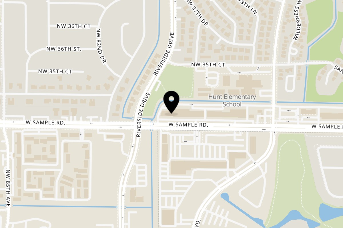 Map showing the location of Juici Patties Coral Springs on 8075 W Sample Rd in Coral Springs