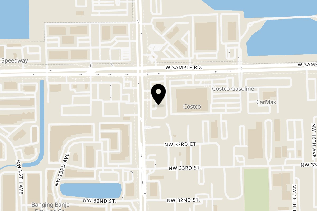 Map showing the location of Juici Patties Pompano Beach on 3502 N Powerline Rd in Pompano Beach