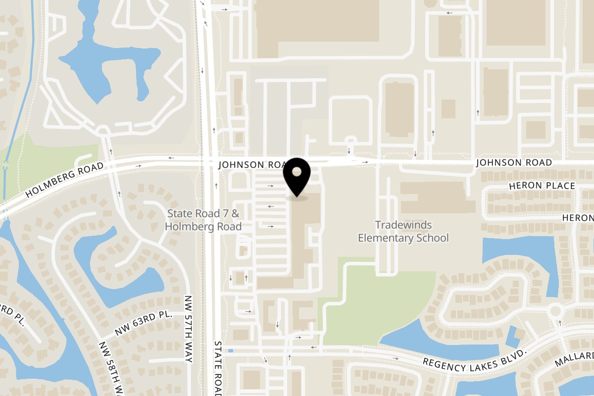 Map showing the location of Juici Patties Coconut Creek on 6572 N State Rd 7 in Coconut Creek
