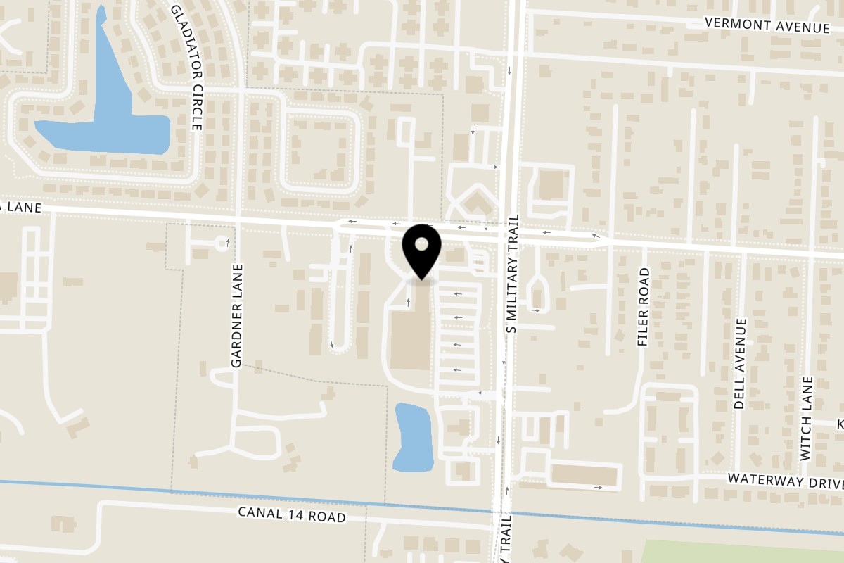 Map showing the location of Juici Patties Greenacres on 4815 S Military Trl #8 in Greenacres