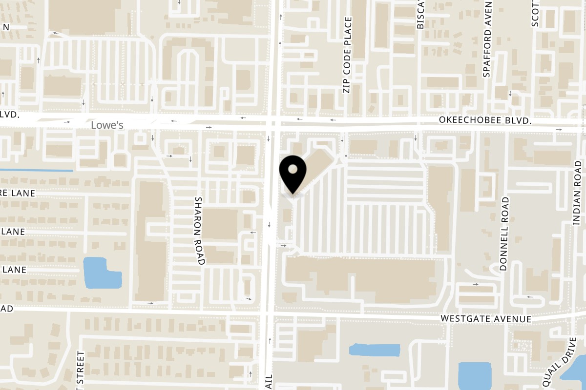 Map showing the location of Juici Patties West Palm Beach on 1922 N Military Trl in West Palm Beach