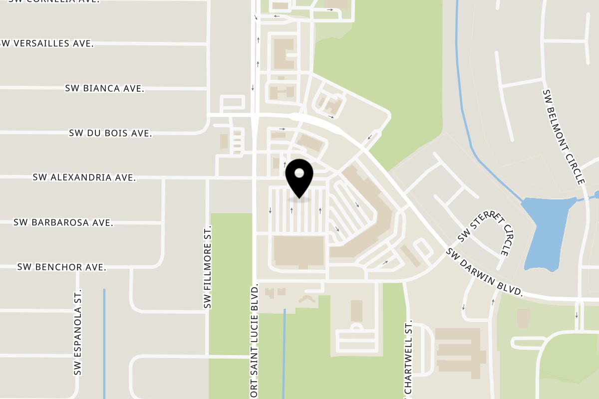Map showing the location of Juici Patties Port St. Lucie on 3213 SW Port St Lucie Blvd in Port St. Lucie