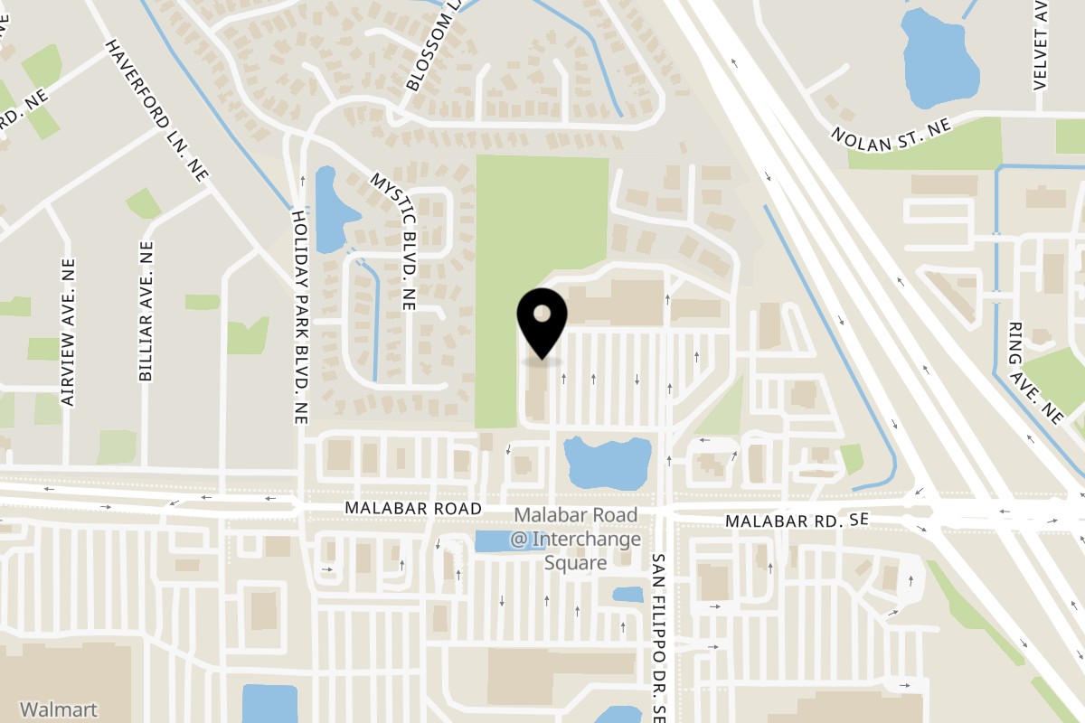 Map showing the location of Juici Patties Palm Bay on 1153 Malabar Rd SE #1 in Palm Bay