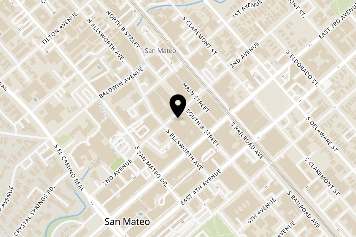 Map showing the location of Juici Patties San Mateo on 212 2nd Ave in San Mateo