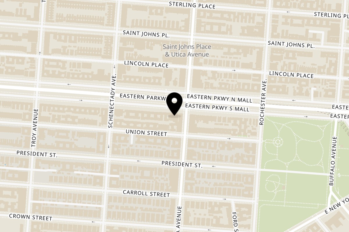 Map showing the location of Juici Patties Eastern Pkwy - Brooklyn on 1110 Eastern Pkwy in Brooklyn
