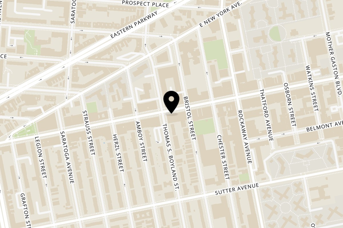 Map showing the location of Juici Patties Pitkin Ave, Brooklyn on 1626 Pitkin Ave in Brooklyn