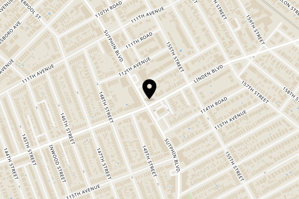 Map showing the location of Juici Patties Sutphin Blvd, Queens on 113-17 Sutphin Blvd in Jamaica